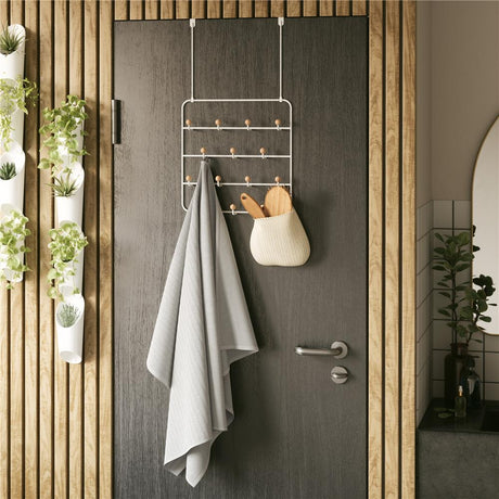 Umbra Estique Multifunktionale Türgarderobe mit 14 Haken, Türhaken ohne Bohren, Wandgarderobe in Weiß