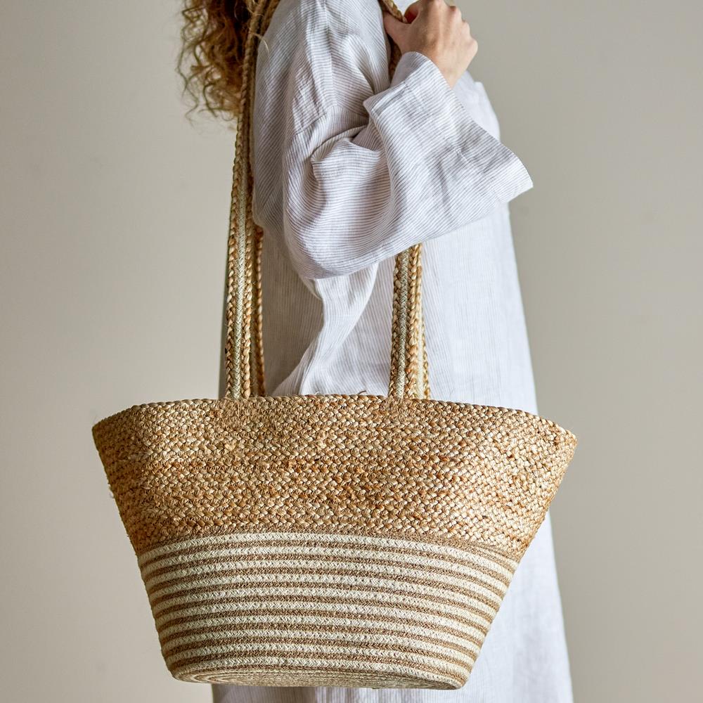 Bloomingville Simona Einkaufstasche aus Jute in Natur – Tragetasche für Einkauf & Strand