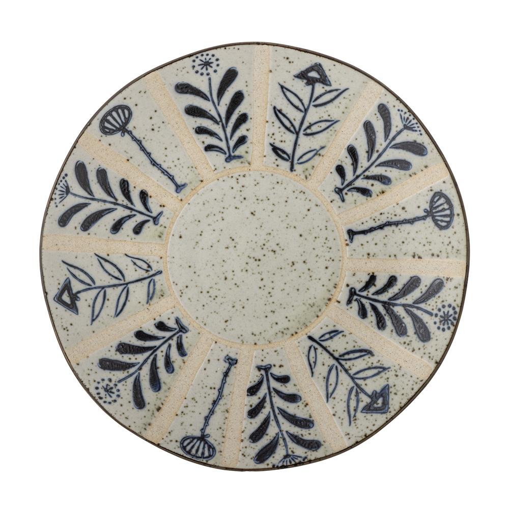 Bloomingville Leonie Teller in Beige/Blau, 21cm, aus Steingut