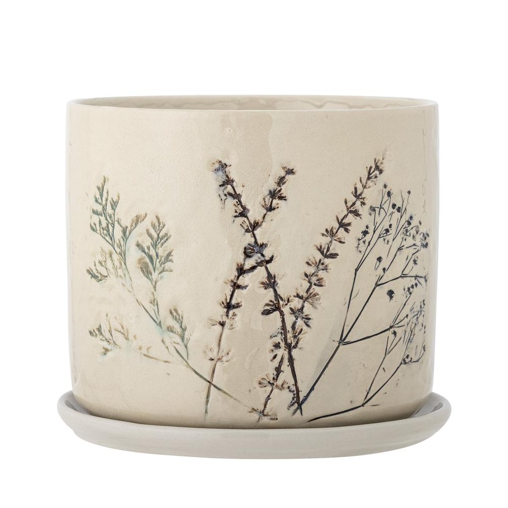 Bloomingville Bea Blumentopf, Natur, Steingut, mit Blumenmotiv, dänisches Design