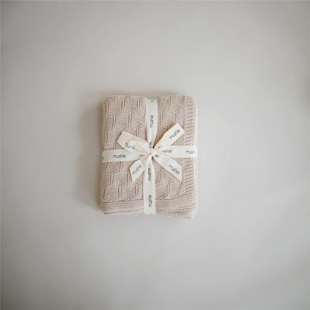 Mushie Gestrickte Babydecke Honigwaben, Beige, aus 100% Bio-Baumwolle