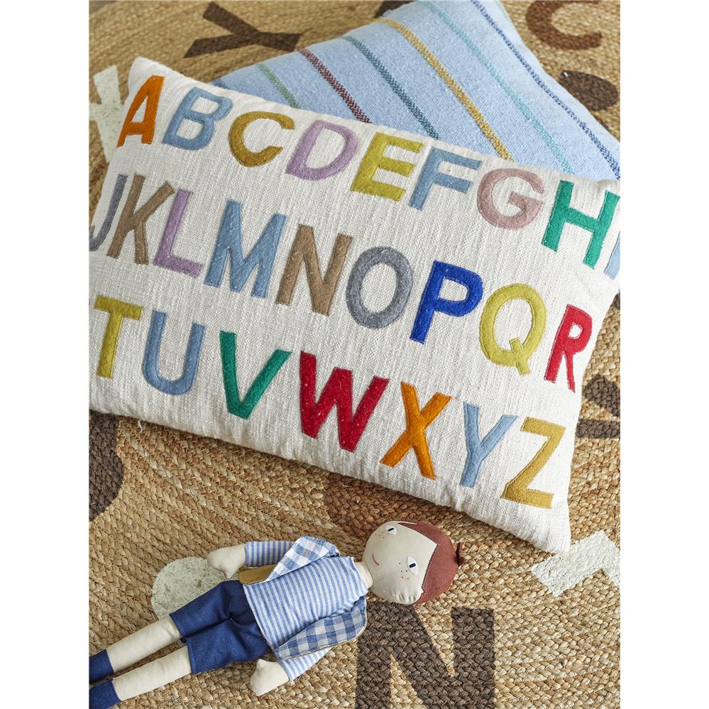 Bloomingville MINI Lexi Kissen ABC 60 x 40 cm Natur Baumwolle Alphabet Kuschelkissen Dekokissen