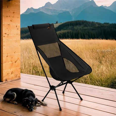 NILS CAMP ultraleichter Klappstuhl in Schwarz - kompakter Campingstuhl mit hoher Rückenlehne