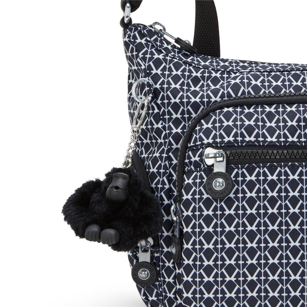 Kipling GABBIE S, Kleine Umhängetasche, Signature Print (blau), Schultertasche mit vielen Fächern