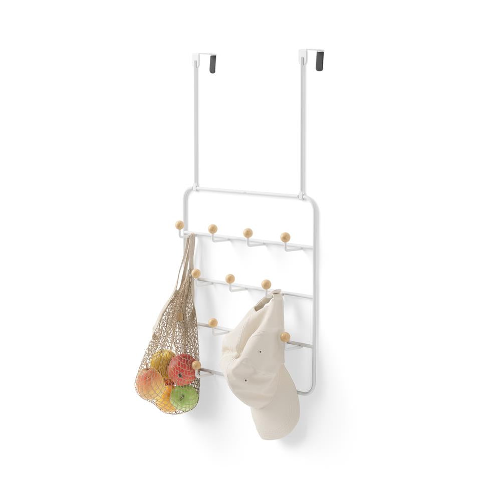 Umbra Estique Multifunktionale Türgarderobe mit 14 Haken, Türhaken ohne Bohren, Wandgarderobe in Weiß
