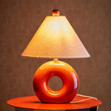 Bloomingville Panja Tischlampe rot - Steingutlampe mit Leinenschirm für Wohnzimmer & Schlafzimmer