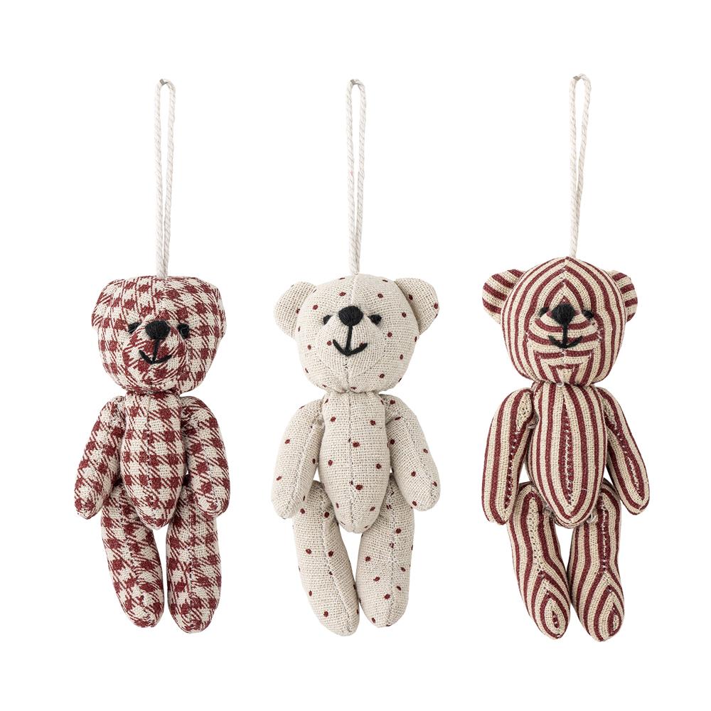 Bloomingville Salwa Teddybär Weihnachtsanhänger, Rot, 3er Set Baumschmuck