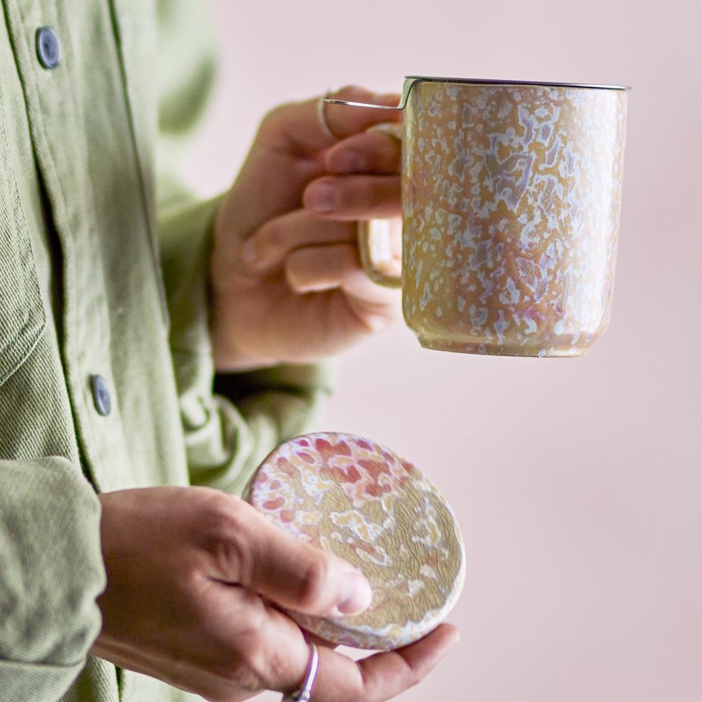 Bloomingville Yuma Becher Deckel Teesieb natur Steingut 250 ml