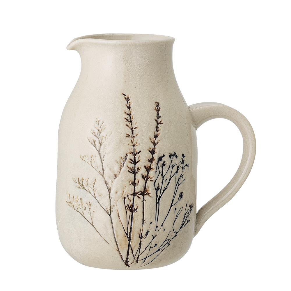 Bloomingville Bea Wasserkrug in Beige 1,5L aus Steingut mit Blumenmotiv im dänischen Design