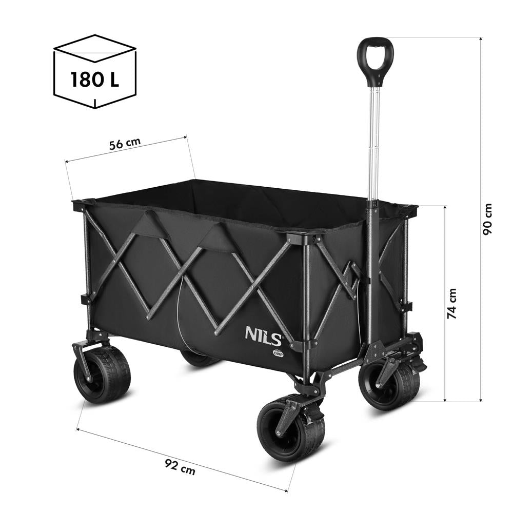 NILS CAMP XXL Bollerwagen faltbar 180L in Schwarz -Campingwagen für Strand & Garten