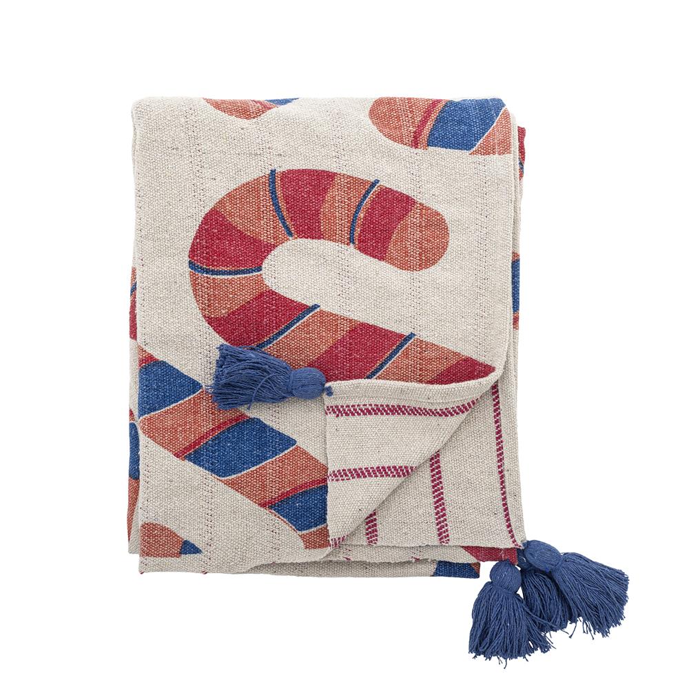 Bloomingville Candice Decke bunt aus recycelter Baumwolle Wohndecke mit Quasten 160x130 cm