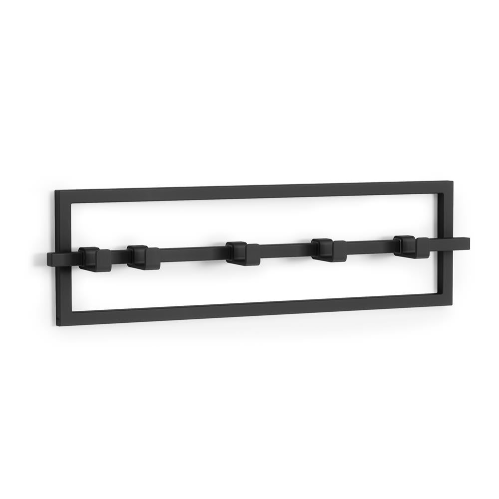Umbra Cubiko Wandgarderobe mit 5 Garderobenhaken, Garderobenleiste mit beweglichen Haken, in Schwarz