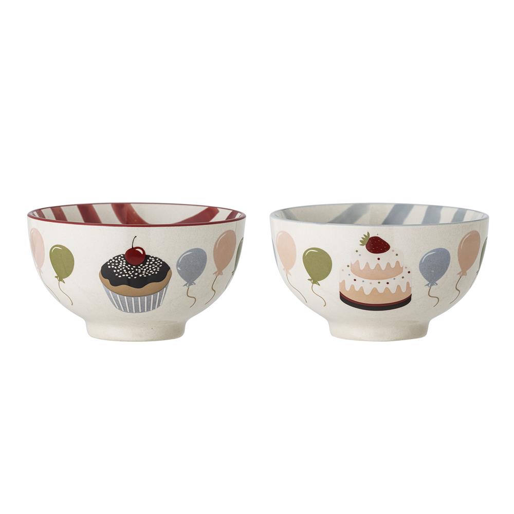 Bloomingville MINI Darby Schalen mit Streifen und Ballons, Steingut, 2er Set, Kinderschüsseln
