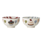 Bloomingville MINI Darby Schalen mit Streifen und Ballons, Steingut, 2er Set, Kinderschüsseln