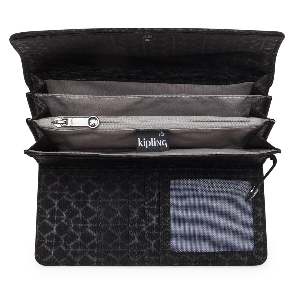 Kipling MONEY LAND, Großes Portemonnaie, Signature Emb (schwarz), Geldbörse, Brieftasche
