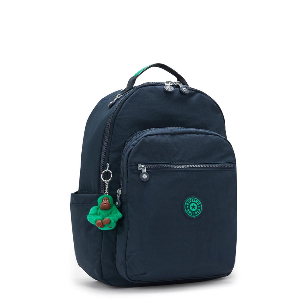 Kipling SEOUL L, Großer Schulrucksack mit 15-Zoll-Laptopfach, 27L, Blue Green Block (blau)