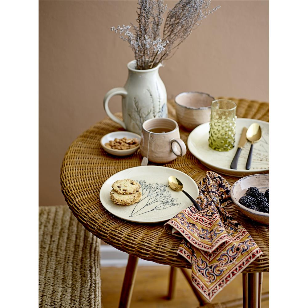Bloomingville Bea Wasserkrug in Beige 1,5L aus Steingut mit Blumenmotiv im dänischen Design