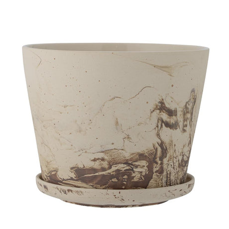 Bloomingville Stacy Blumentopf mit Untersetzer, Braun, Steingut D21xH17 cm