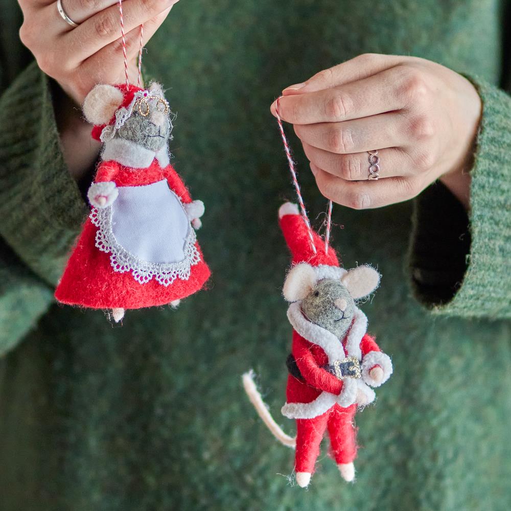 Bloomingville Peo Mäuse Anhänger, Rot, Wollfiguren klein 2er Set Weihnachtsdeko