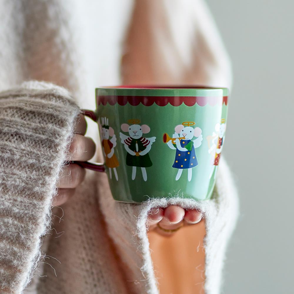 Bloomingville Peo Tasse Grün Steingut 4er Set Weihnachtstassen 300 ml