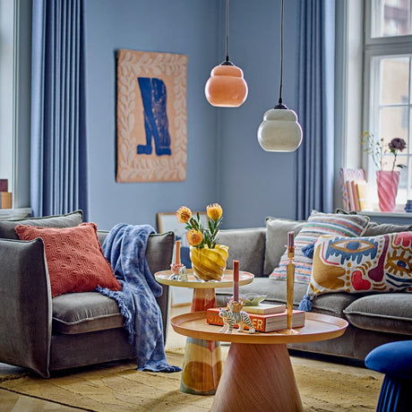 Bloomingville Udine Decke Blau Recycelte Baumwolle L160xW130 cm – geometrische Decke