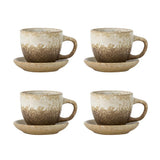Bloomingville Brenta Tasse mit Untertasse aus Steingut in Natur 185 ml – 4er Set für Küche