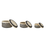 Bloomingville Jacob Korb mit Deckel 3er Set Schwarz Bambus Aufbewahrungskörbe