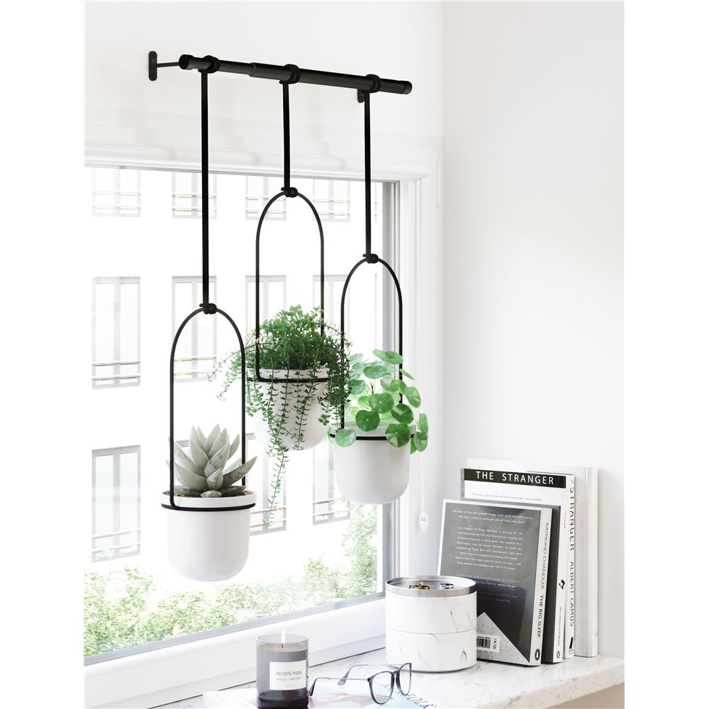 Umbra Triflora Vase Hängeblumentopf Wandvase Blumenampel für Wand und Decke 3er-Set Weiß/Schwarz