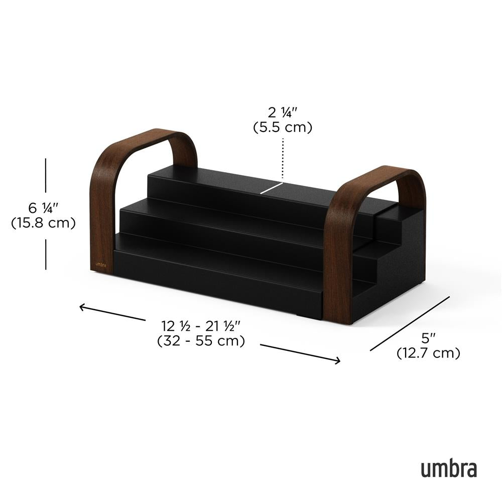 Umbra Bellwood Dreistufiges Gewürzregal, Erweiterbarer Küchen Organizer in Schwarz/Walnuss