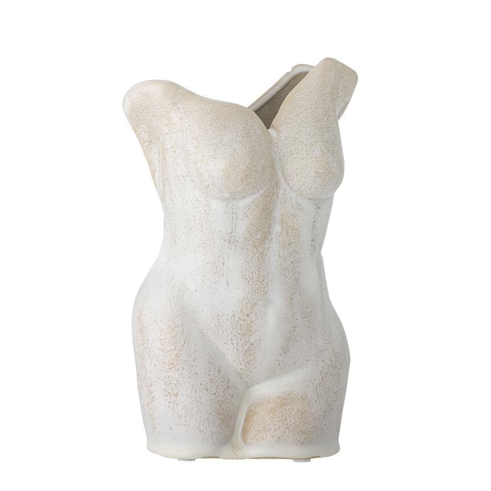 Bloomingville Athena Vase – Skulpturale Steingut-Vase in Natur, 23 cm Höhe