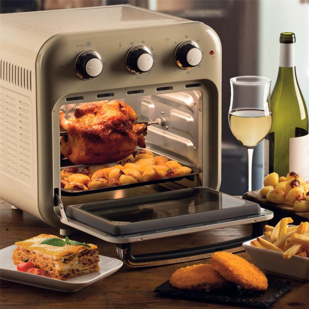 Ariete Vintage 2in1 Heißluftfritteuse und Ofen, Beige, 16L Air Fryer, 1400W, bis 230 °C, Drehspieß