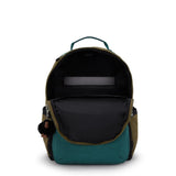 Kipling SEOUL L, Großer Schulrucksack mit 15-Zoll-Laptopfach, 27L, Black Khaki Block (grün)