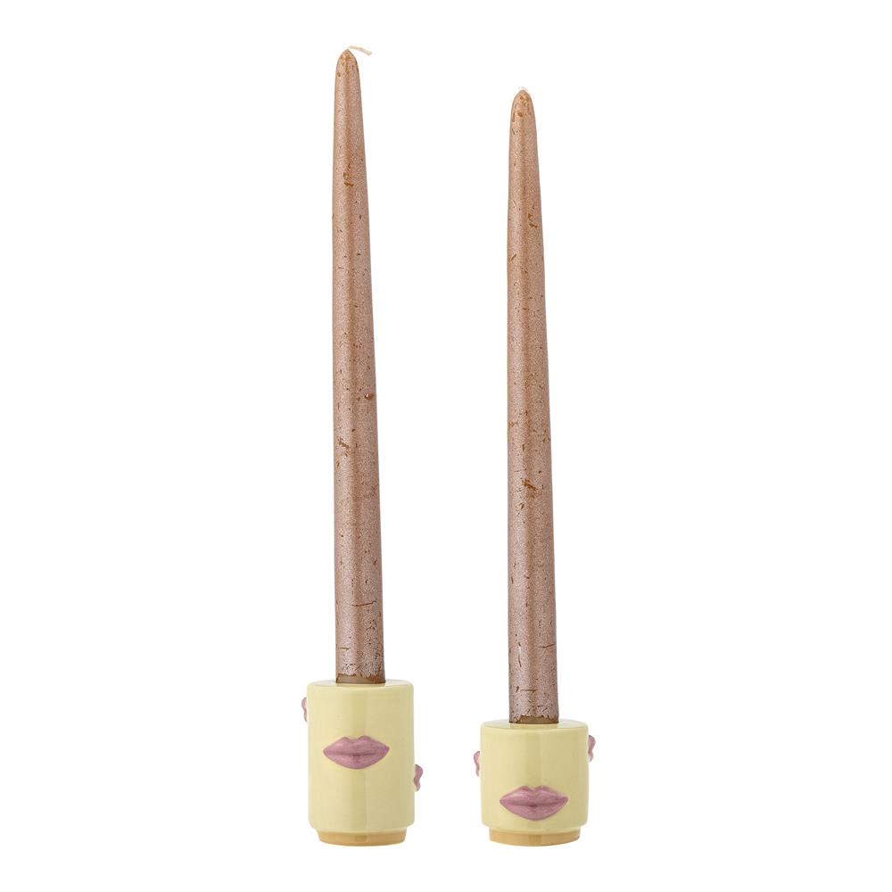Bloomingville Sassy Kerzenhalter Gelb Steingut 2er Set – verspieltes Lippen-Set