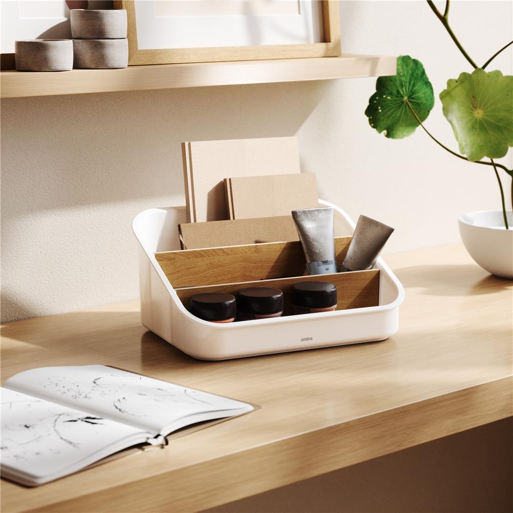 Umbra Bellwood Vorratsschrank Organizer mit 3 Fächern, Aufbewahrungsbehälter in Weiß/Natur