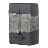Bloomingville Nasru Vase – Schwarzes Steingut mit Gesichtsform, L15×H22×W10,5 cm