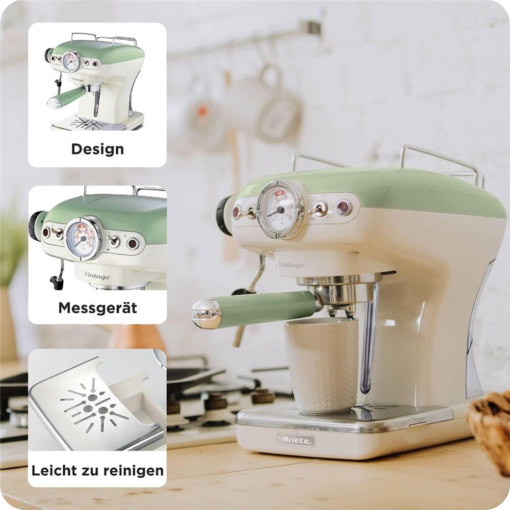 Ariete Vintage Espressomaschine, Grün, Siebträger Kaffeemaschine, 15 Bar