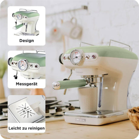 Ariete Vintage Espressomaschine, Grün, Siebträger Kaffeemaschine, 15 Bar