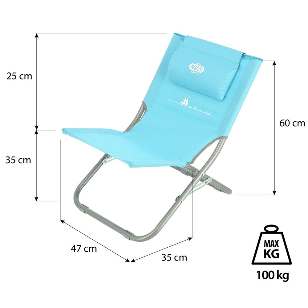 NILS CAMP Strandstuhl mit Kissen Blau - klappbarer Outdoorstuhl für Strand & Camping