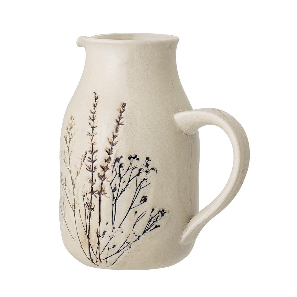 Bloomingville Bea Wasserkrug in Beige 1,5L aus Steingut mit Blumenmotiv im dänischen Design