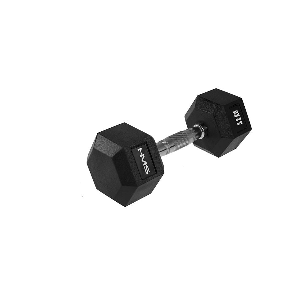 Kurzhantel 12 kg gummiert sechseckig Schwarz | HMS HEX PRO