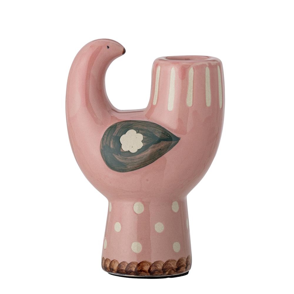 Bloomingville Trudy Kerzenhalter, Vogel, in Rosa, aus Steingut, Kerzenständer, im dänischen Design