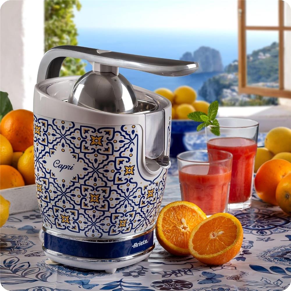 Ariete Capri Zitruspresse, Mediterranes Design, Elektrische Saftpresse mit Hebel, 85W