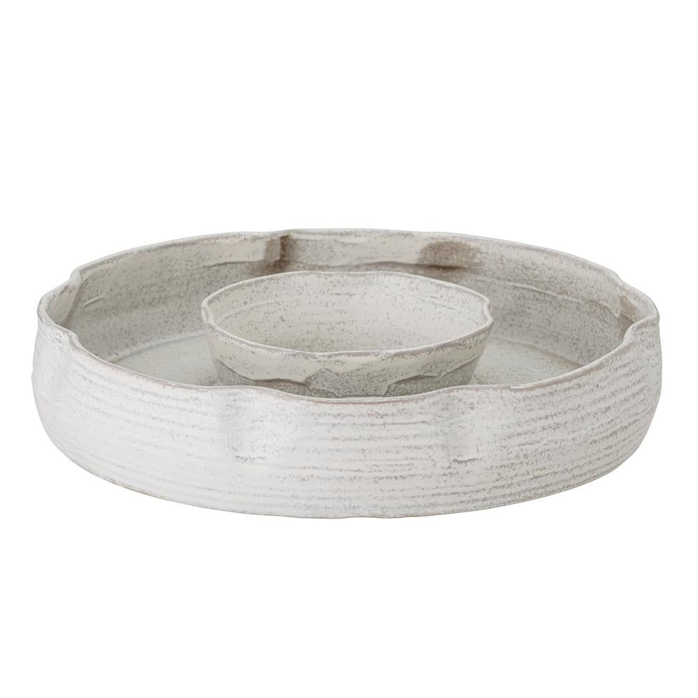 Bloomingville Leda Tablett, Grau, Steinzeug D35xH7,5 cm