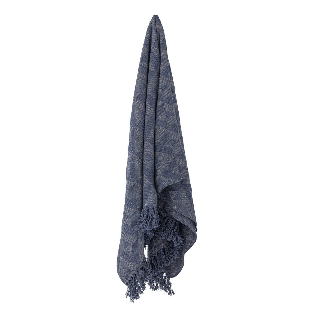 Bloomingville Udine Decke Blau Recycelte Baumwolle L160xW130 cm – geometrische Decke