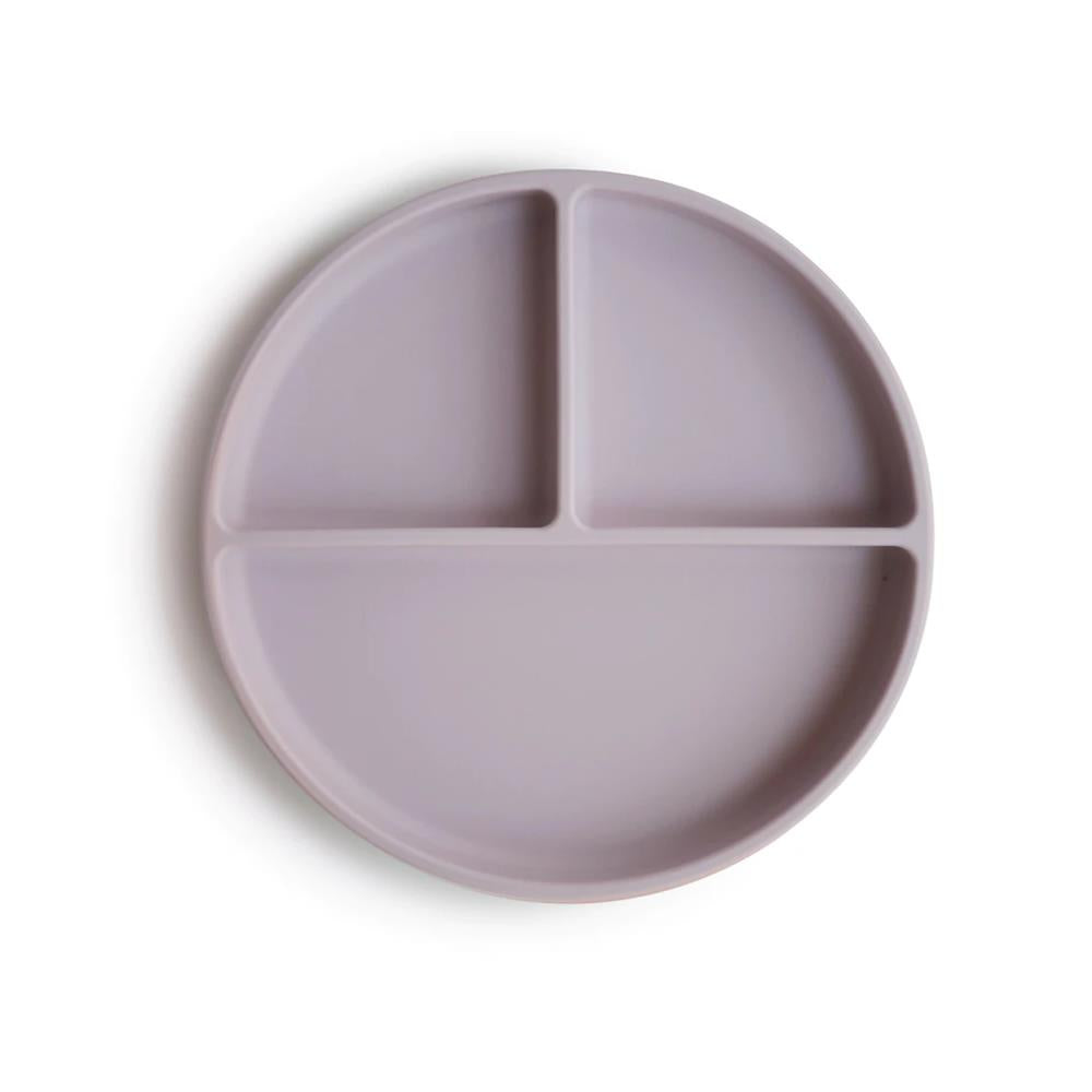 Mushie Silikon-Kinderteller, Soft Lilac, Geteilter Teller mit Rutschfestem Saugnapf