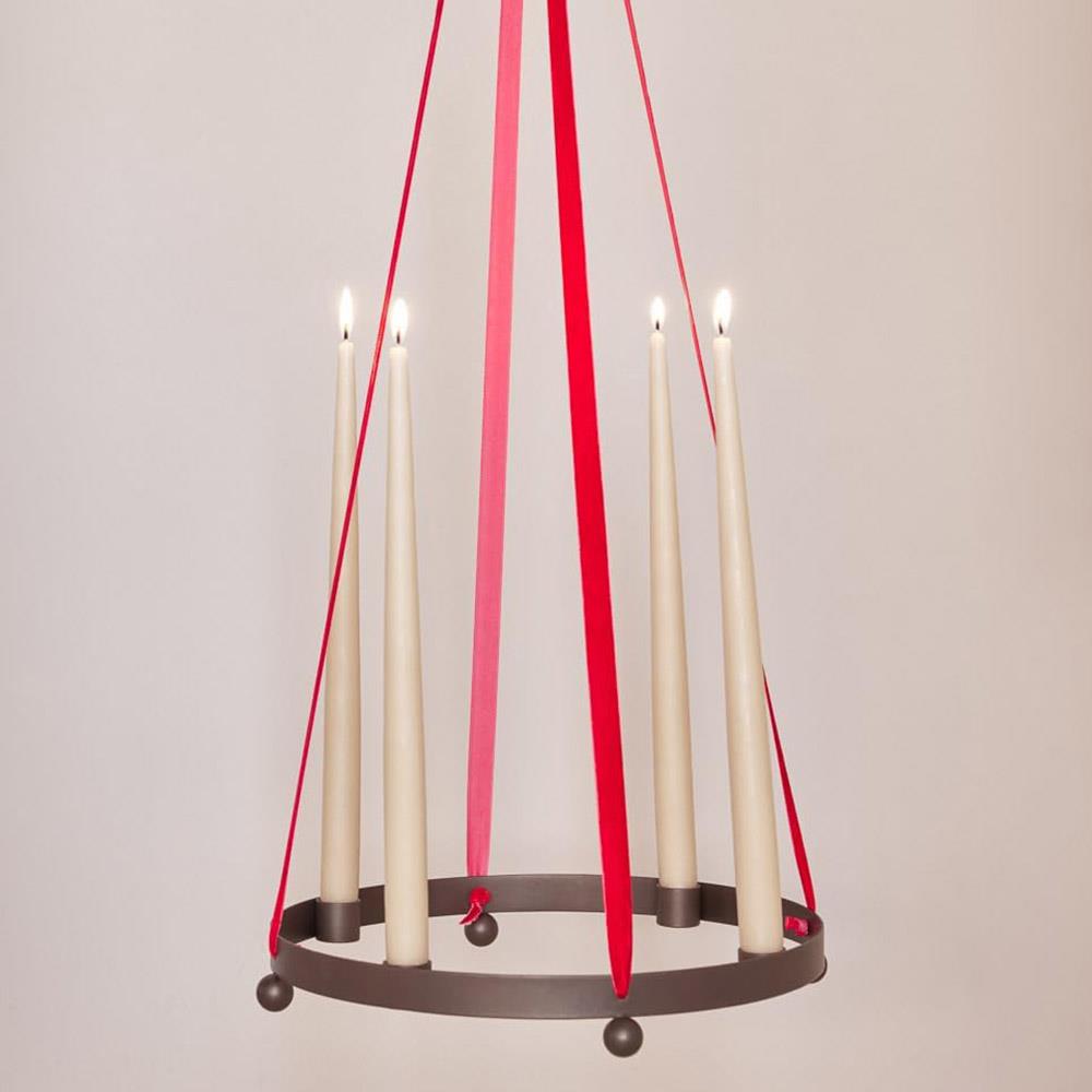 OYOY Perle Adventskerzenhalter – Rund, Ø 31,5, aus gebräuntem Messing beschichtetem Metall