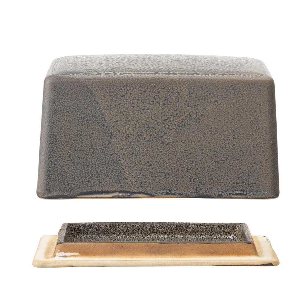 Bloomingville Kendra Butterdose mit Deckel in Grau aus Steingut im Wabi-Sabi Look