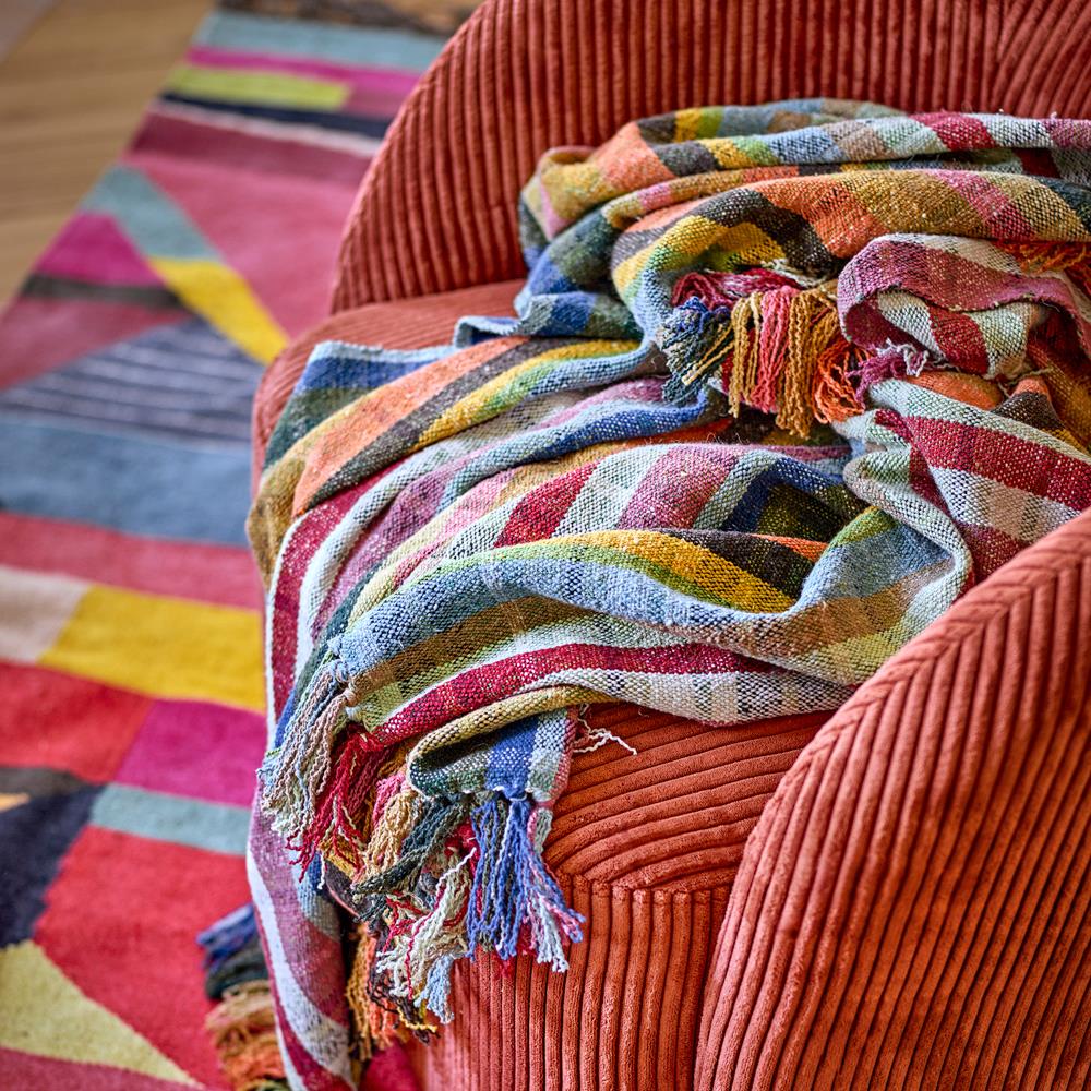 Bloomingville Elmy Decke Bunt mit recycelter Baumwolle L160xW130 cm – bunte Baumwolldecke