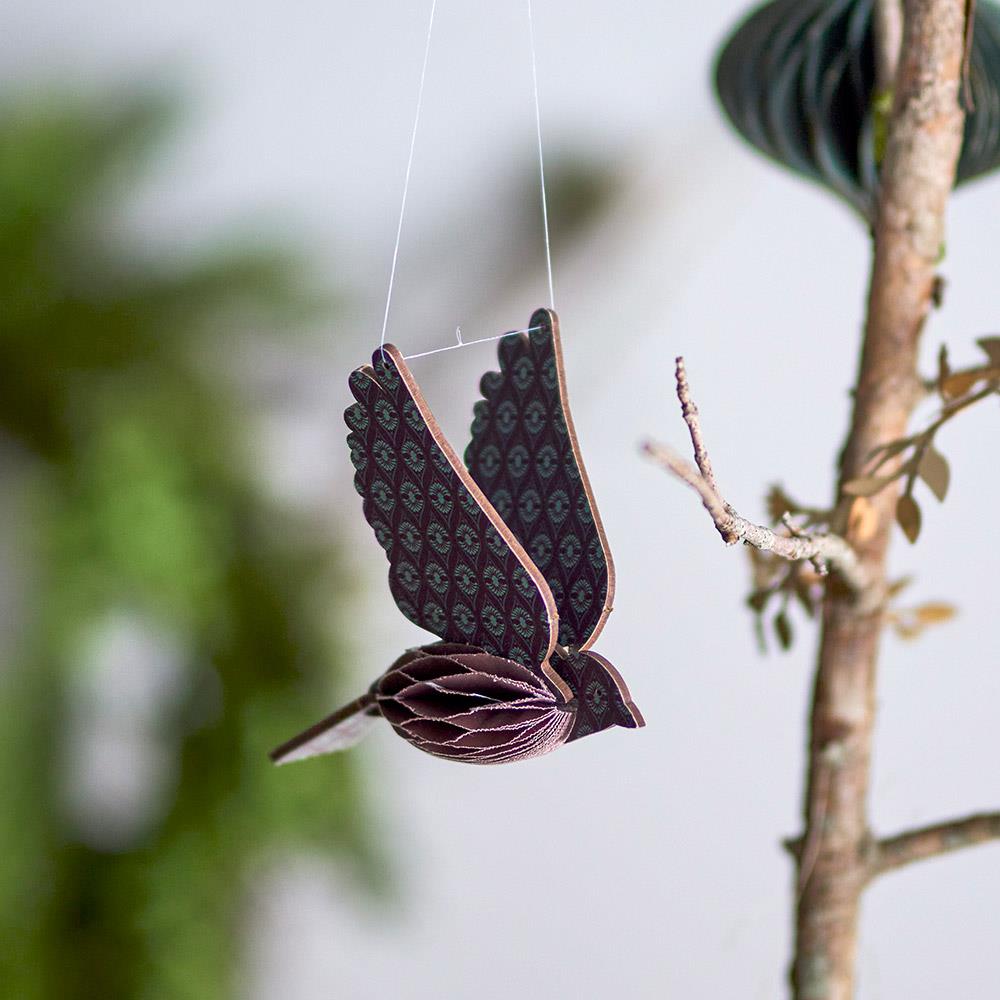 Bloomingville Sagalin Baumanhänger Vogel – 11,5 cm, Braun, aus MDF und Papier