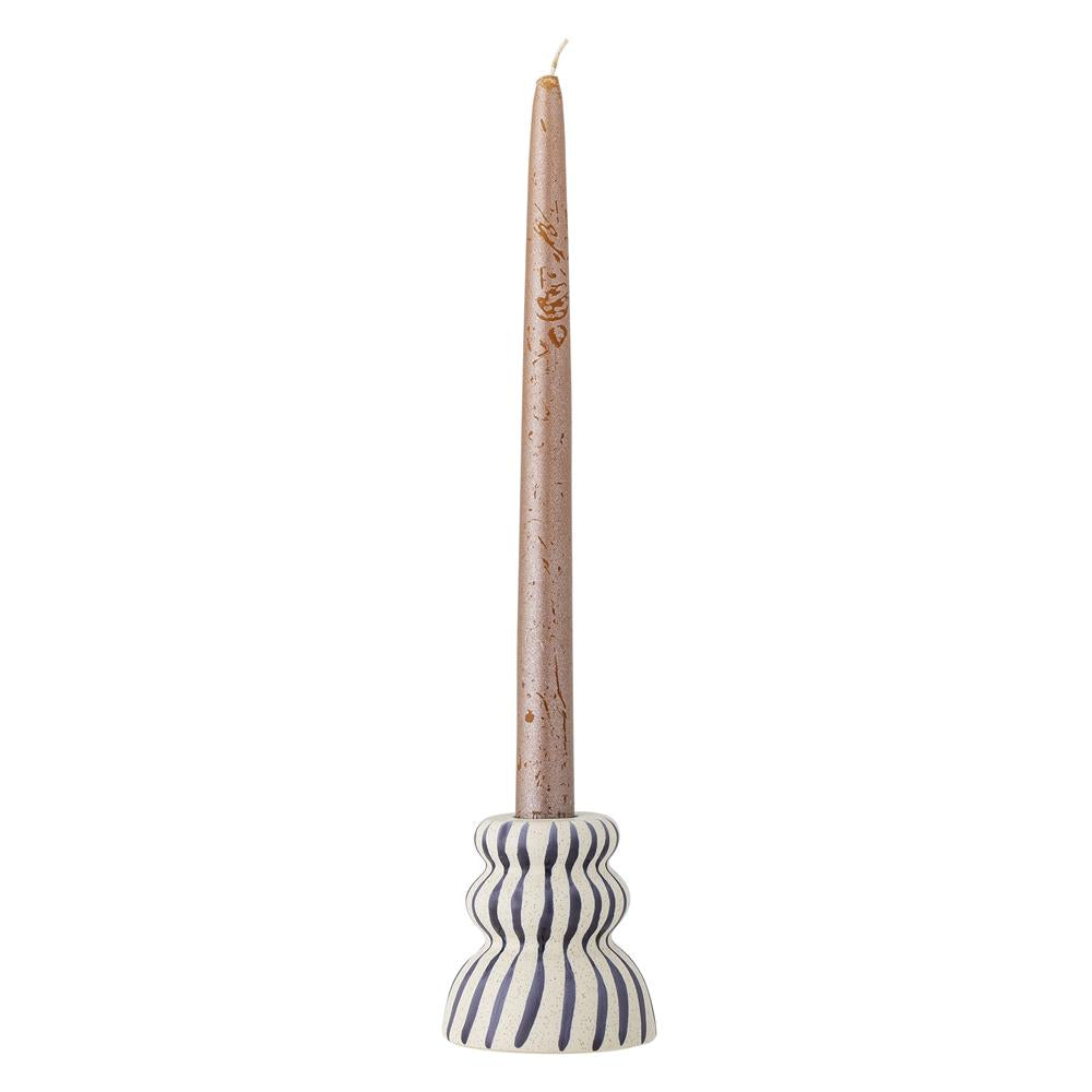 Bloomingville Gabin Kerzenhalter Blau Ø8 cm – Steingut, handbemalt & grafisch